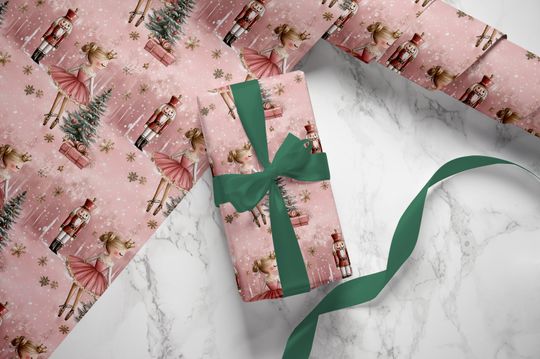 Pink Ballerina Christmas Wrapping Paper, Nutcracker Gift Wrap