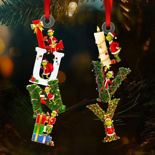 Discover Green Monster Alphabet Letter Acrylic Ornament, Personalized funny character Christmas Gift, Custom Holiday Decoration