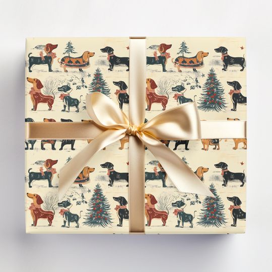 Dachshund Vintage Nutcracker Christmas Wrapping Paper, Xmas Sausage Dog Gift Wrap Paper, Doxie Holiday Gift Packaging, Dog Lover Gift Wrap