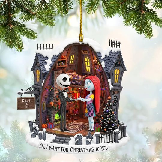 Personalized Spooky Couple Acrylic Ornament, Gothic Christmas Decor