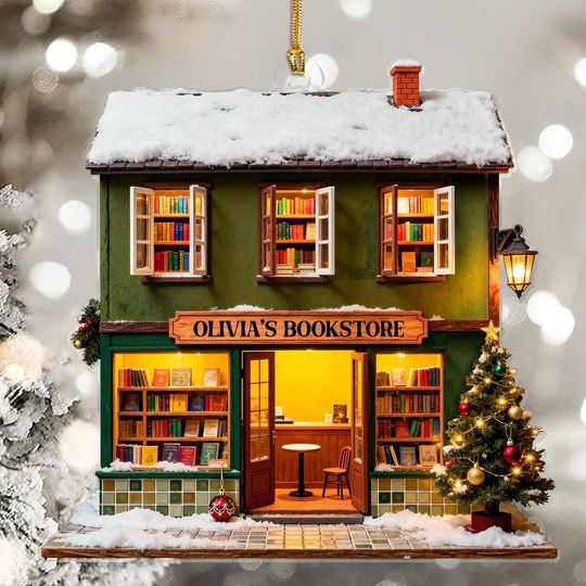 Discover The Enchanted Bookstore Acrylic Ornament, Personalized Christmas Ornament, Magical Library Gift For Book Lovers