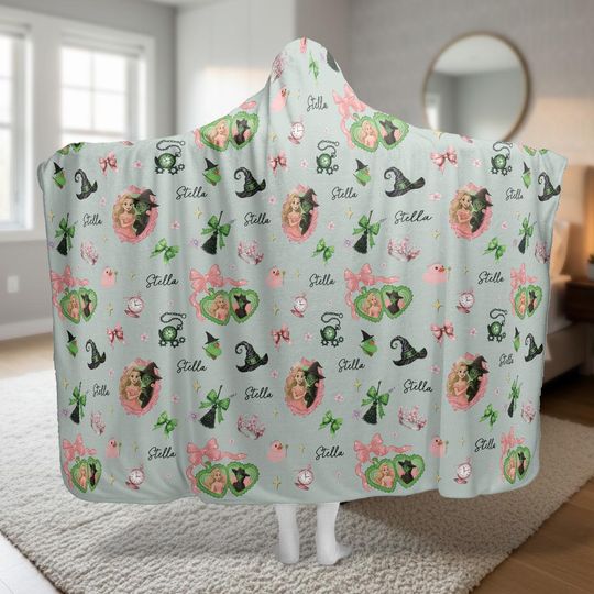 Discover Coquette Wicked Hooded Blanket, Green And Pink Witchy Wearable Blanket