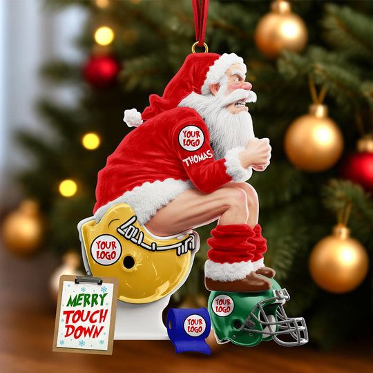 Discover Funny Santa Football Ornament: Personalized Acrylic Touchdown Decoration
