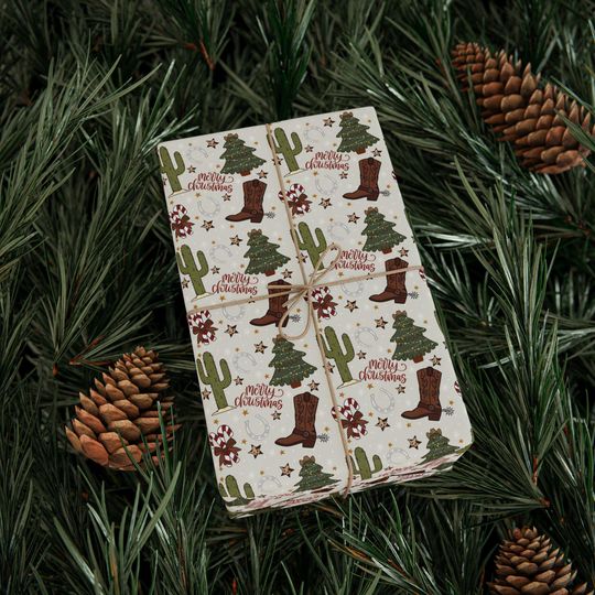 Discover Western Christmas Wrapping Paper, Cowboy Christmas Gift Wrap, Cowboy Boots Wrapping Paper,  Christmas Tree Wrapping Paper, Country Gift Wrap