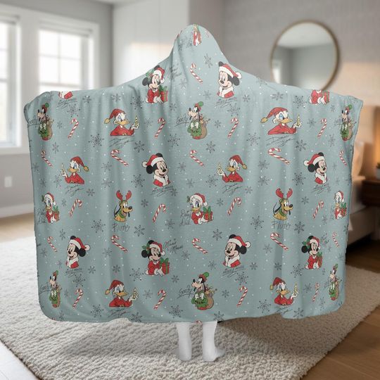 Discover Retro Mickey And Friends Christmas Hooded Blanket, Disney Lover Gift