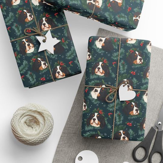 Discover Bernese Mountain Dog Christmas Wrapping Paper - Festive Dog Xmas Paper, Bernese Holiday Gift Wrap - Glossy or Matte, Premium Christmas Wrap