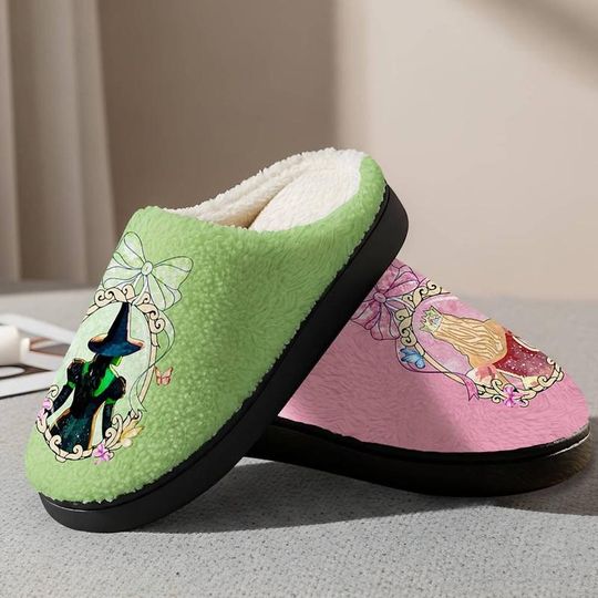 Discover Wicked For Good Slipper, Glinda And Elphaba Slipper, Wicked Movie Cozy Shoes, Changed For Good, Wicked Fan Gift, Comfortable House Shoes 08