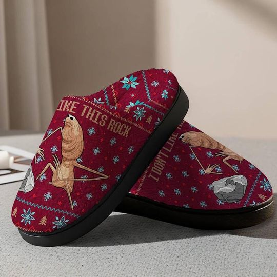 Discover I Don't Like This Rock Christmas Slipper, Marcus The Worm Xmas Slipper, Funny Meme Slipper, Christmas Slipper, Xmas Holiday Gift 06
