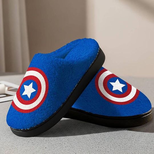Disneyland Captain America Slipper Captain America Superhero Fluffy Slippe  Avengers Movie Lovers Slipper Comics Comfortable House Shoes 05