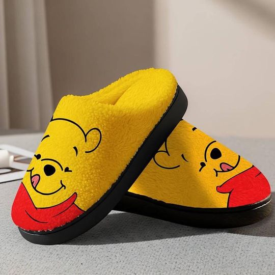 Disneyland Winnie The Pooh Slippers, Pooh Bear Face Family Matching Slippers, Winnie The Pooh Disneyworld Outfit, Comfortable House Shoes 07