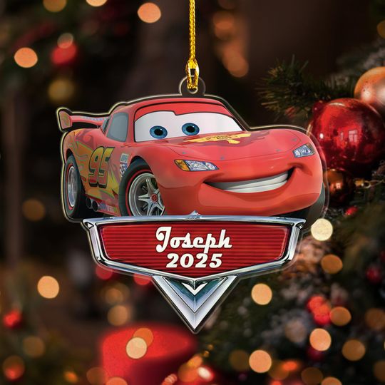 Discover Personalized Car Christmas Ornament, Racing Car 2025 Christmas Tree Decor, Disney McQueen Decor Gift, Xmas Ceramic Ornament