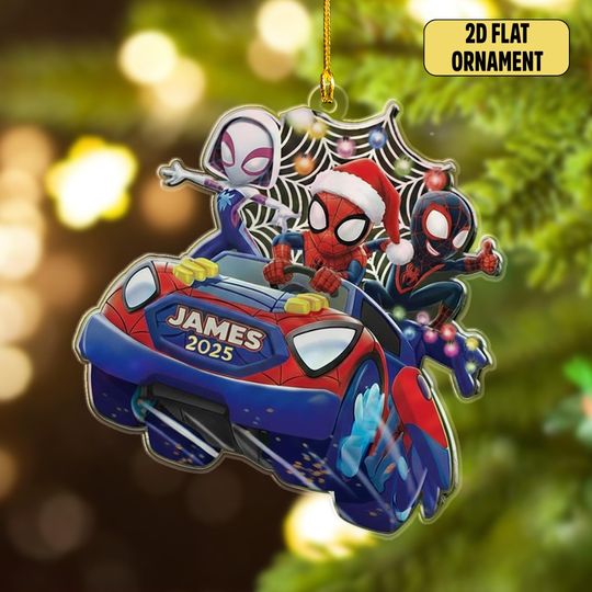 Personalized Spidey and His Amazing Friends Ornament, Spiderman Christmas Ornament, Superhero Spider Team Tree Decor, Marvel Ornament