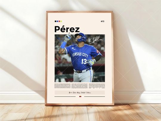 Discover Salvador Perez Poster, Kansas City Royals Print, MLB Poster, Sports Poster, Baseball Fans, Catcher Poster, Baseball Wall Art, Sports Posters