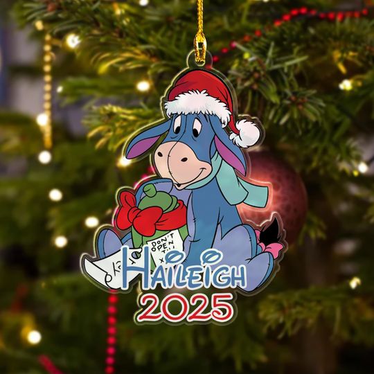 Discover Personalized Eeyore Christmas Ornament, Disney Ornament Customized Disney 2025 Christmas Tree Decor, Pooh Santa Hat Xmas Gift