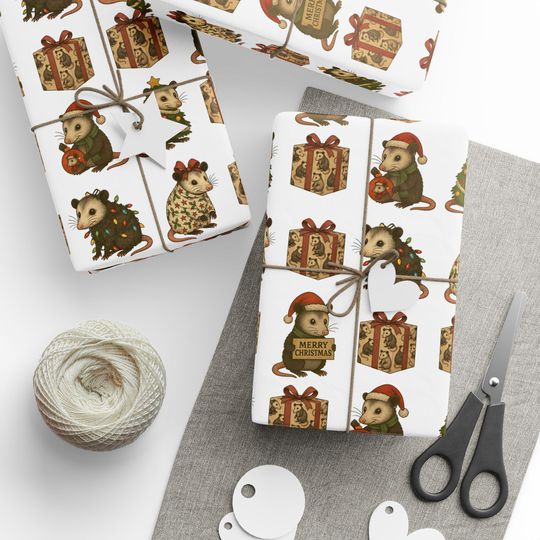 Opossum Wrapping Paper Roll, Festive Animal Gift Wrap, Eco-Friendly Gift Wrap for Holidays, Christmas, Gift Hissmass opossum lover gift