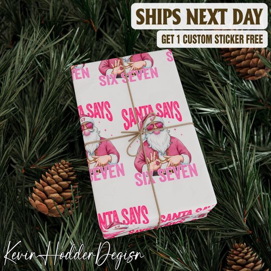 Discover Six Seven Santa Pink Christmas Wrapping Paper, Viral Trend Gift Wrap for Kids, Meme Christmas Wrapping Paper, Santa Themed Gift Wrap