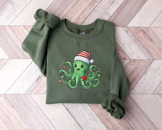 Discover Octopus Christmas Sweatshirt, Octopus Merry Christmas Sweater, Octopus Lover Shirt, Christmas Lights Octopus Holiday TShirt, Octopus Gift