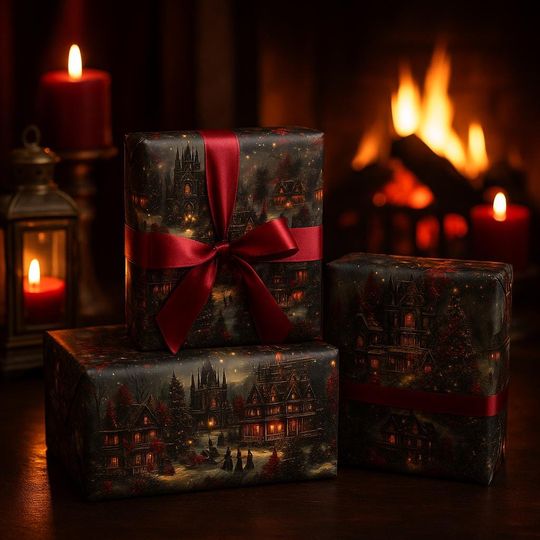 Discover Snowy Castlewick Wrapping Paper - Gothic Winter Town Gift Wrap | Dark Christmas Holiday Paper