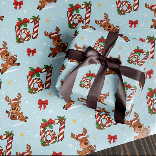 Discover Funny 67 Christmas Wrapping Paper, Santa Meme Gift Wrap for Kids, Football Reindeer Holiday Gift Wrap Roll, Hilarious Christmas Gift Idea