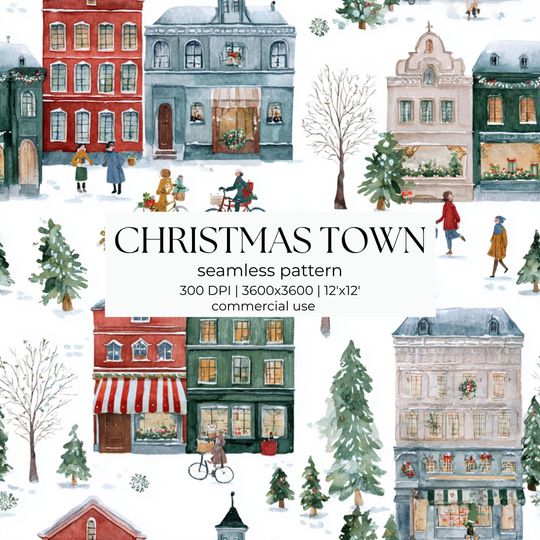 Discover Christmas Town Seamless Pattern | Winter Holiday Digital Paper | Instant Download