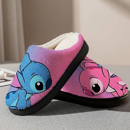 Disneyland Stitch And Angel Cozy Slipper, Spooky Season Party Fluffy Slipper, Disneyland Movie Slipper, Christmas 2025 Gift 08