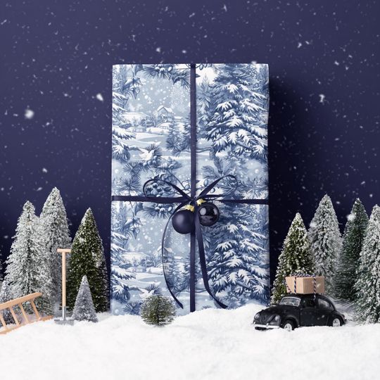 Discover Vintage Christmas Toile Gift Wrap Holiday Gift Wrapping Paper Christmas Gift Wrap Blue Toile Christmas Wrapping Paper Roll Gift Wrap Paper