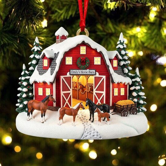 Discover Personalized Horse Barn Christmas Ornament, Rustic Equestrian Gift