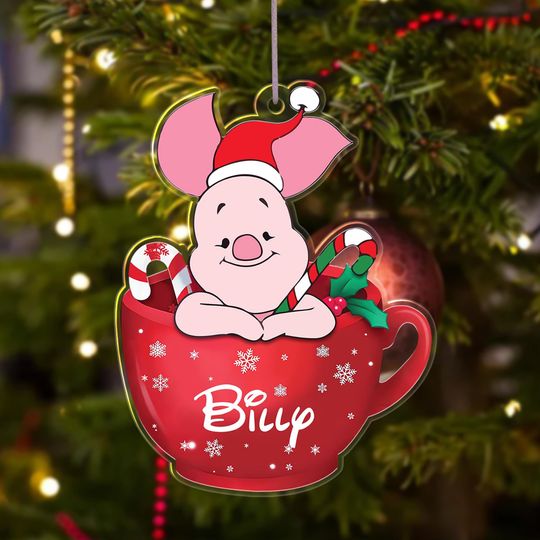 Discover Personalized Piglet Tea Cup Christmas Ornament, Disney Piglet 2025 Christmas Tree Decor, Disney Pooh Cartoon Xmas Holiday Gift For Kid