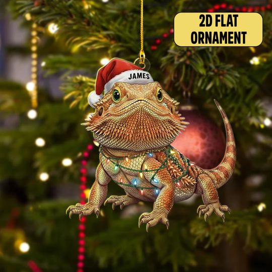 Custom Name Bearded Dragon Christmas Ornament, Pet Lover Gift, Bearded Dragon Christmas Gift, Bearded Dragon Christmas Tree Decor