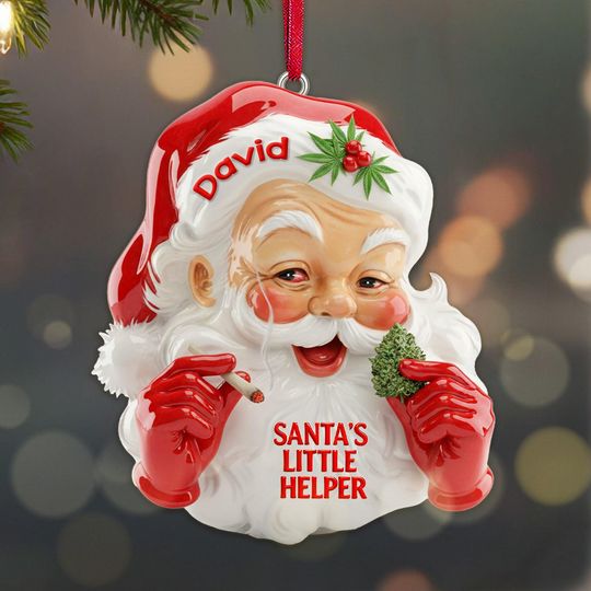 Discover High Santa's Little Helpers Acrylic Ornament, Personalized Christmas Gift for Smokers
