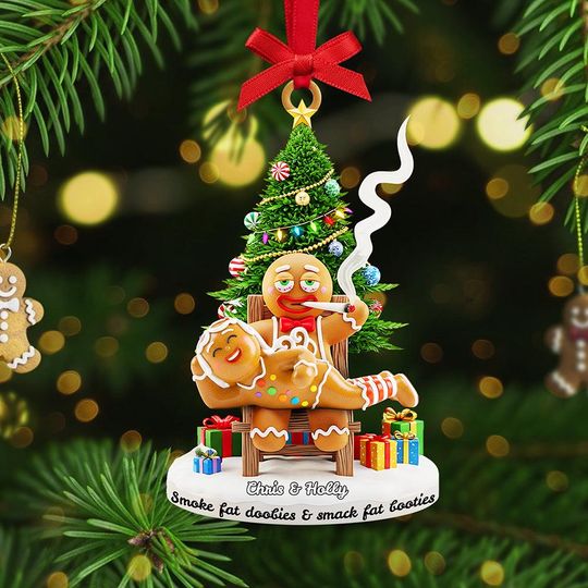 Discover Smoking Gingerbread Couple Acrylic Ornament  Smoke Fat Doolies, Smack Fat Booties, Funny Personalized Christmas Gift for Couples