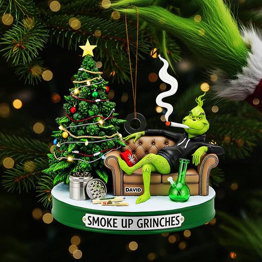 Discover Funny Green Monster Smoke Acrylic Weedmas Ornament, Personalized Christmas Gift