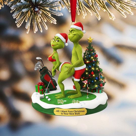 Funny Green Couple Golf Christmas Acrylic Ornament, Naughty Holiday Decoration, Personalized Gift Sexy Xmas for Husband or Wife
