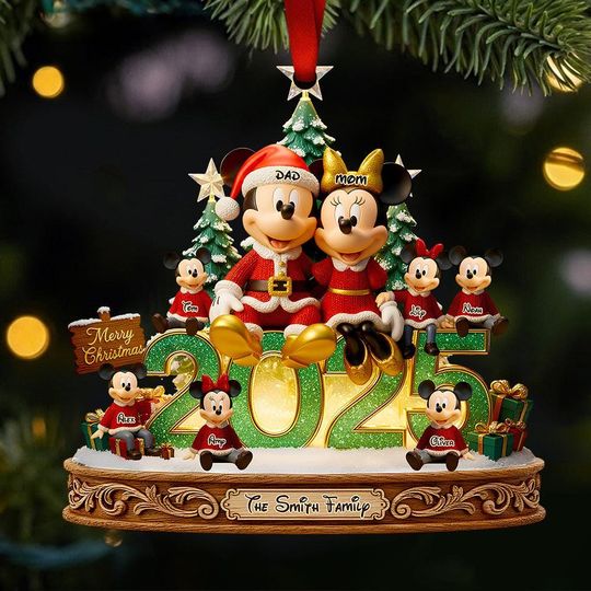 Discover Mickey Family Christmas Acrylic Ornament - Personalized Merry Family Glow Holiday