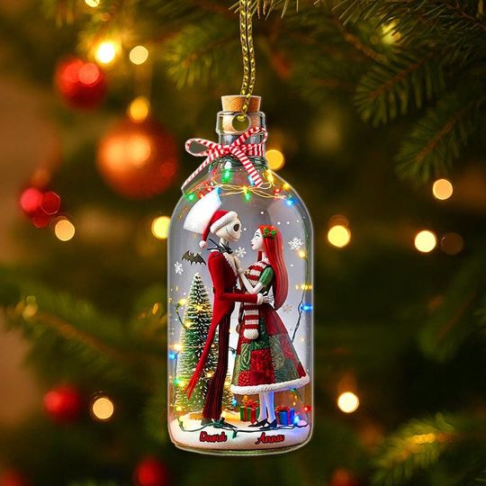 Discover Personalized Skeleton Couple Christmas Acrylic Ornament, Funny Gothic Holiday Decoration, Custom Gift for Couple or Halloween Lovers