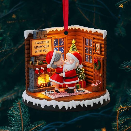Personalized Santa Couple Christmas Ornament, Custom Acrylic Xmas Tree Decoration