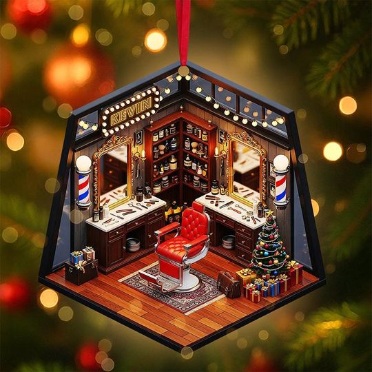 Discover Barber Shop Miniature Acrylic Ornament - Personalized Gift for Barbers