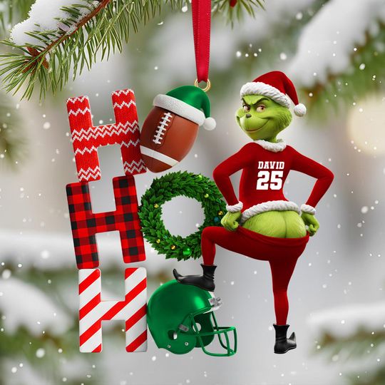 Discover Funny Green Monster Santa Acrylic Ornament, Personalized Christmas Gift For Sports Lovers