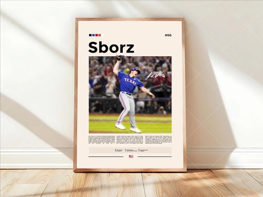 Josh Sborz Poster, Texas Rangers Baseball Poster, Sports Bedroom Poster Decor