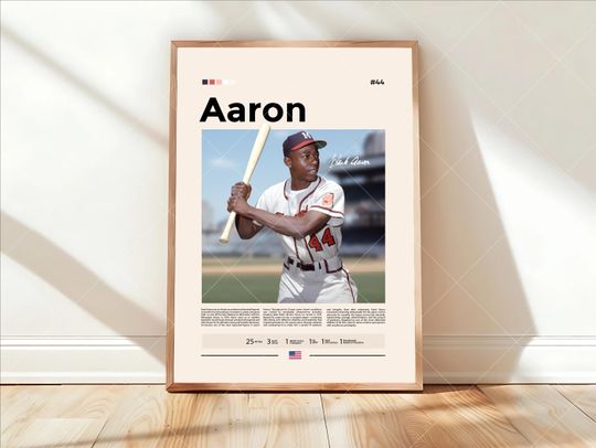 Hank Aaron Poster, Atlanta Braves Baseball Poster, Sports Bedroom Poster Decor