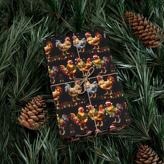 Discover Chicken Wrapping Paper, Holiday Festive Gift Wrap, Christmas Wrapping Sheets, Holiday Wrapping Roll, Cute Animal Gift Wrap, Farmhouse Decor