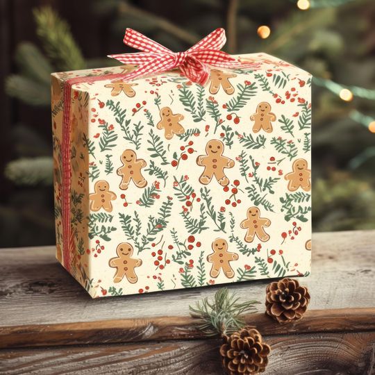 Discover Nostalgic Vintage Gingerbread Man Gift Wrap, Christmas Gift Wrap, Holiday Wrapping Paper, Hostess Gift, Festive