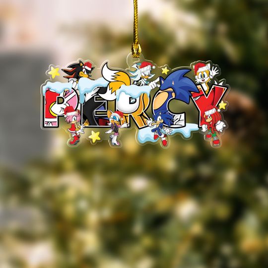 Discover Personalized Sonic Cutout Shape Ornament, Sonic Hedgehog Character Acrylic Ornament, Custom Sonic Christmas Ornament 2025 Gift
