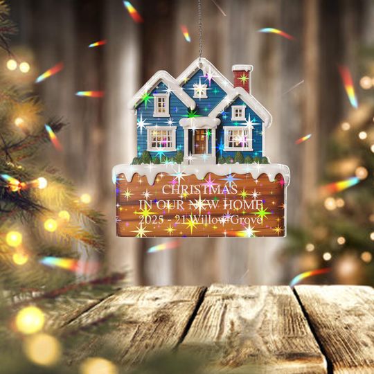 Discover Holographic New Home House Ornament, Personalized Custom Address, Christmas In Our New Home 2025, Family Tree Keepsake