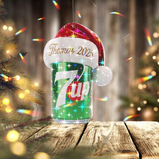 Discover Holographic Custom 7UP Ornament, Personalized Name Christmas Ornament 2025, Soda Lover Gift, Funny Holiday Tree Decoration