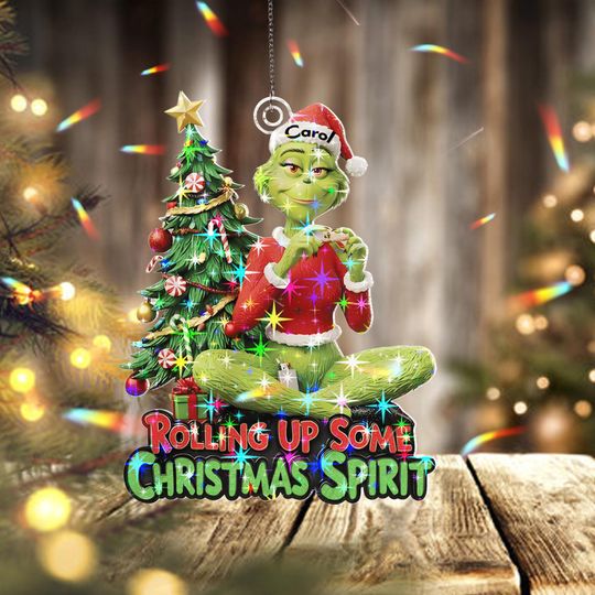 Holographic Funny funny character Ornament, Rolling Up Some Christmas Spirit Ornament, Custom Name Xmas Tree Decoration Gift for funny character Lovers