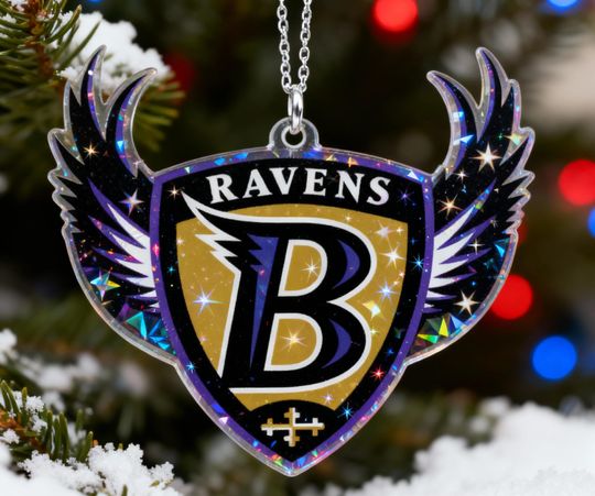 Discover Holographic Baltimore Football Logo Ornament, Vintage football Team Christmas Decor, Retro Ravens Style Ornament, Holiday Gift for Football Fans