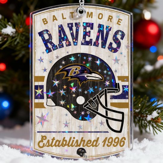 Baltimore Ravens Ornament, Holographic football Football Team Christmas Decor