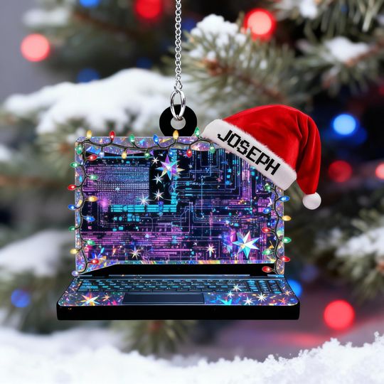 Discover Holographic Custom Name Computer Programmer Ornament, Personalized Laptop Coding Design, Tech Christmas Tree Decor, Gift for Developer