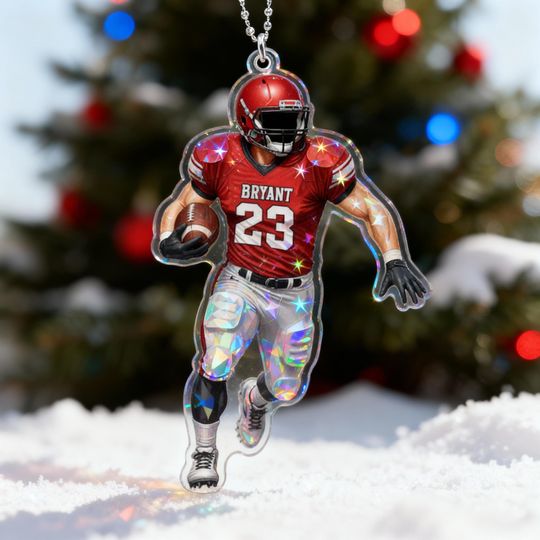 Discover Holographic Personalized Football Ornament, Custom Team Name & Player Ornament, Shiny Sports Fan Gift, football Christmas Tree Keepsake Decor